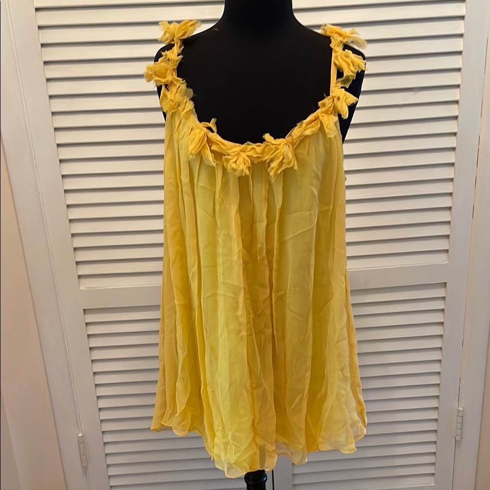 New Miguelina Yellow Silk  Dress with Floral Details